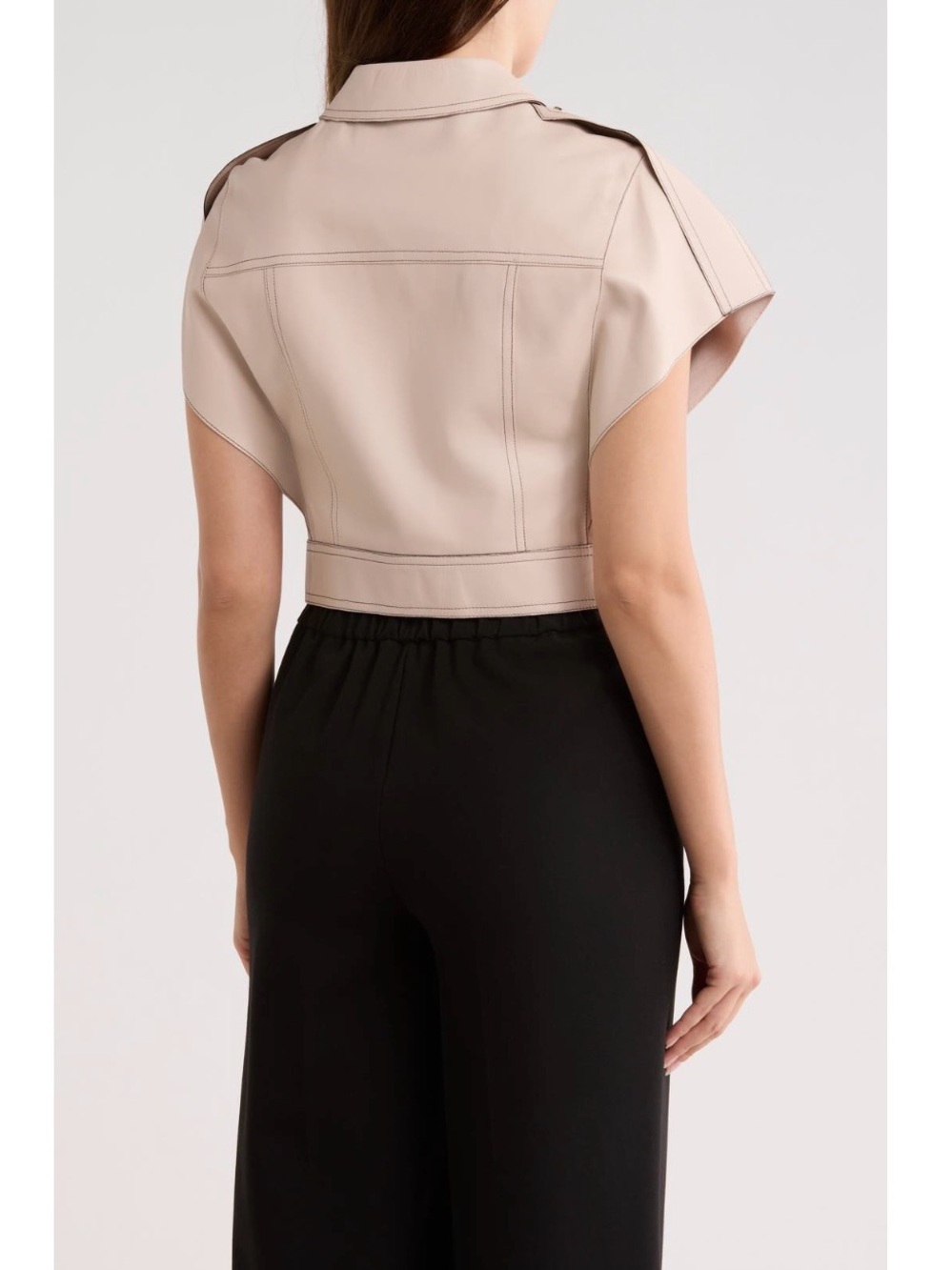 Longchamp Leather Cap Sleeve Crop Jacket in Color Power Size 8 - Picture 2 of 8